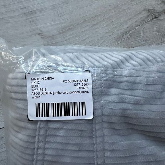 ASOS DESIGN jumbo cord padded jacket in blue‎ Size 8 NWT in packaging - Picture 6 of 6
